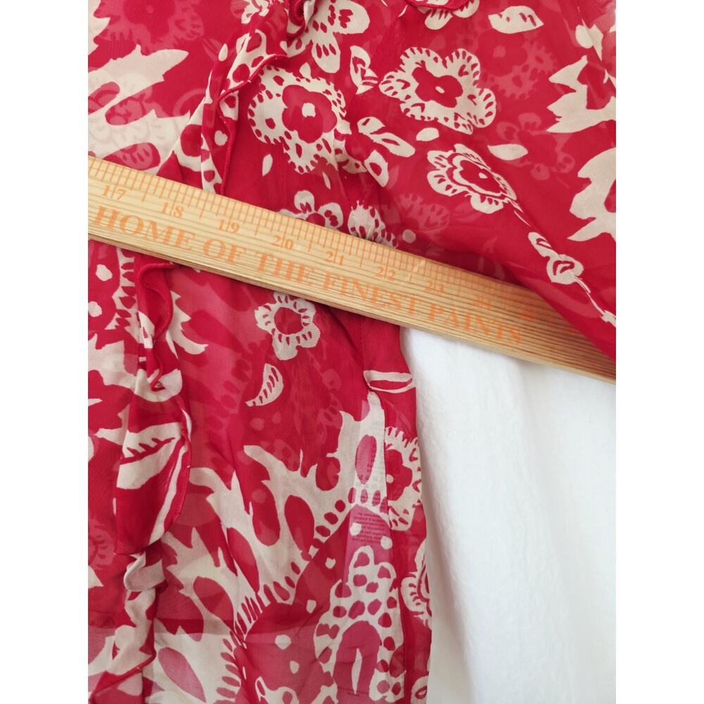 LIU JO Top IT44 US8 UK12 M Silk Blend Long Sleeves Red Blouse Boho Chic Romantic - Picture 8 of 9